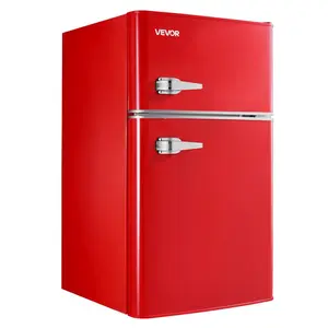 VEVOR Mini Fridge with Freezer, 3.2 Cu. Ft, Two Door Compact Refrigerator with Adjustable Temperature, Glass Shelf, Energy Efficient Dorm Fridge, Low Noise Small Refrigerator, for Bedroom, Office, Red