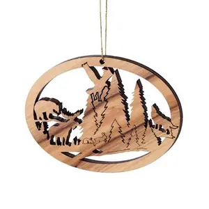 212 MAIN Wooden Olivewood Oval Ornament - 2.5 in., Wildlife Scene, Forest & Wooden Paw Cutout, Christmas Decor, Festive Home Decoration for Trees, Holiday Gift, Christmas Decor Wooden Paw Cutout