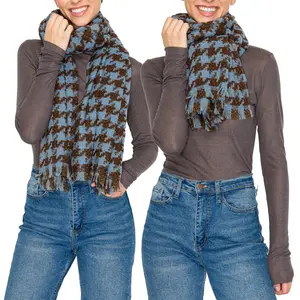 BASICO Fall & Winter Scarf for Women | Warm Scarves, Wraps, Blanket Scarf, Fall Accessories for Versatile Styling | Houndstooth - Blue