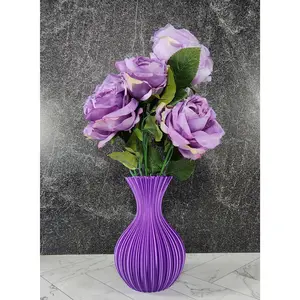 Purple Vase Cute Striped Centerpiece, Modern Home Decor, Purple Vessel, Special Events | Unique Statement Piece