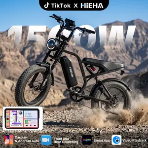 【HiEHA】 SummerVibes Electric EBike with Carplay & Android Auto, Front and Backup Camera, Smart App, 1500W Peak Power 34MPH Max Speed 40-70 Miles Range Full Suspension 20"×4.0" Fat Tires 48V 15AH Removable Battery All Terrain EBike, UL2849 Certified