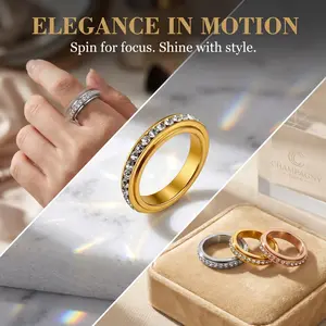 Champagny 4MM Round Circle Diamond Rotating Ring - Elegance in Motion Spin for Focus Shine with Style in Gold Silver and Rose Gold
