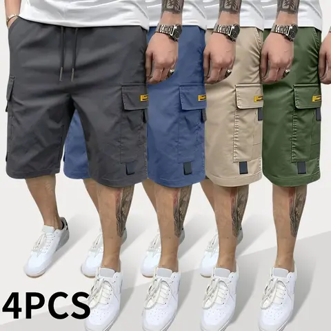 Men's Large Pocket Cargo Casual Shorts, Multi-Pocket Utility Bottoms, Lightweight Breathable Cotton Summer Shorts for Outdoor, Hiking, Work & Daily Streetwear