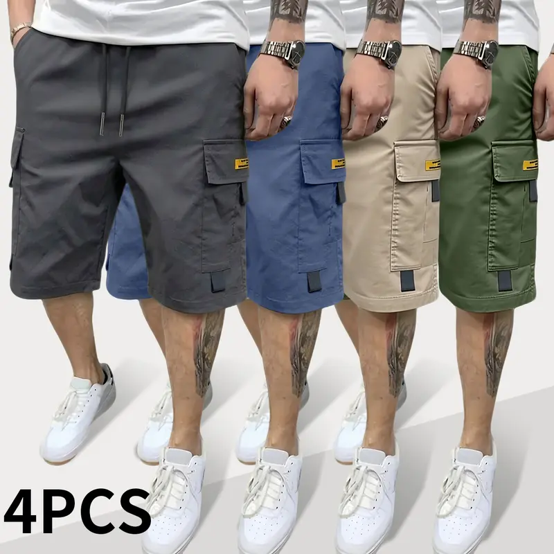 Men's Large Pocket Cargo Casual Shorts, Multi-Pocket Utility Bottoms, Lightweight Breathable Cotton Summer Shorts for Outdoor, Hiking, Work & Daily Streetwear