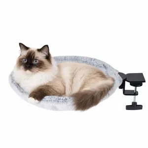 No-Drill Clamp-On Cat Hammock Perch - Soft Plush Desk/Window Mount Cat Bed, Space-Saving Bed for Indoor Cats