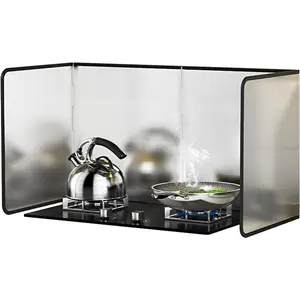 Foldable 4 Sided Nonstick Stainless Steel Oil Splatter Guard, Heat Insulation Oil Splash Screen for Cooking Frying Stove