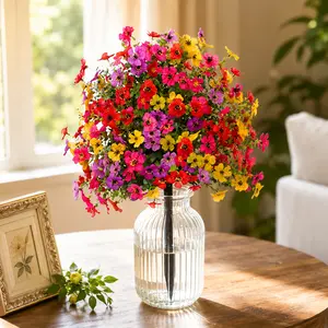 Artificial Mixed Color Flowers with Stake, UV Resistant Outdoor Garden Decor, Faux Flower Bouquet for Yard Patio
