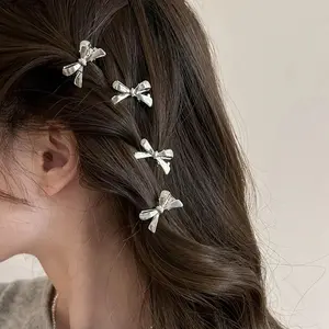 4Pcs Bow Decor Mini Hair Clips, Dainty Sweet Barrettes for Women, Lightweight Tiny Hair Accessories, Trendy Versatile Hairwear, Cute Delicate Styling Ornaments, Soft Aesthetic Daily Clips, Perfect for Casual Outfits, Simple Hairstyle Decoration and Everyd