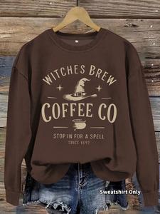 women's witch's brew coffee print crew neck sweatshirt, casual long sleeve pullover for daily wear, ladies fall & winter clothes
