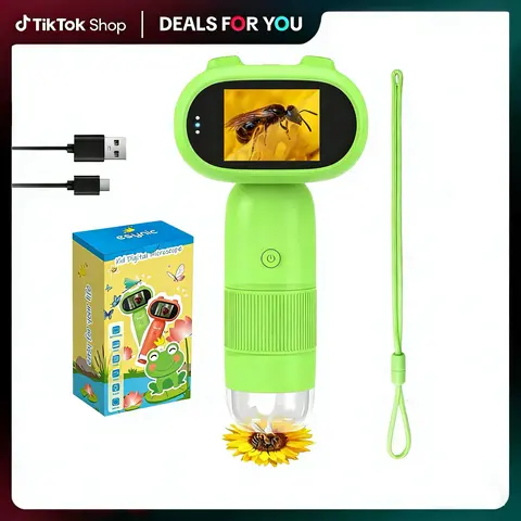Children's Handheld Microscope 2-inch IPS Screen 1000x Magnification HD LED Lighting Mini Microscope Brings Educational Fun