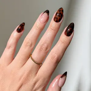 24pcs Medium Almond Nail Tips Set,Glossy Press-On Acrylic Nails, EasyWear French Manicure, Perfect forWomen and Girls Daily Use