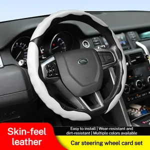 SE SUPEREVER Skin-feel Leather Car Steering Wheel Cover Set Easy to Install Wear-resistant Anti-dirt Enhanced Grip Anti-Skid Design with Card Holder