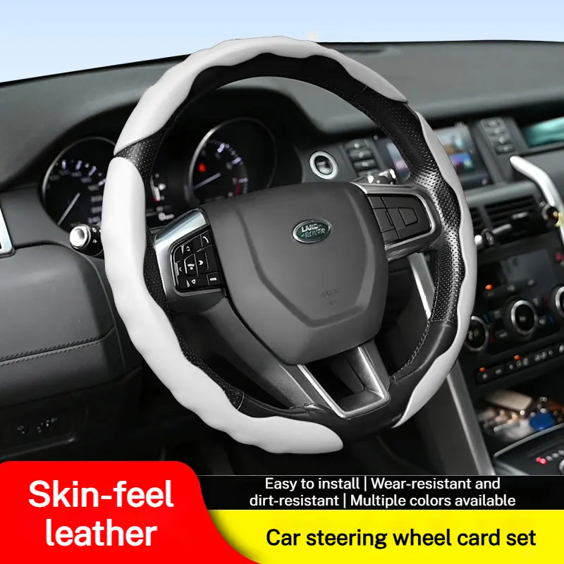 SE SUPEREVER Skin-Feel Leather Steering Wheel Cover Set with Card Holder, Easy Install, Wear-Resistant, Anti-Dirt, Enhanced Grip, Multi-Colors for Driving Comfort, Steeringwheelcover, Card Holders