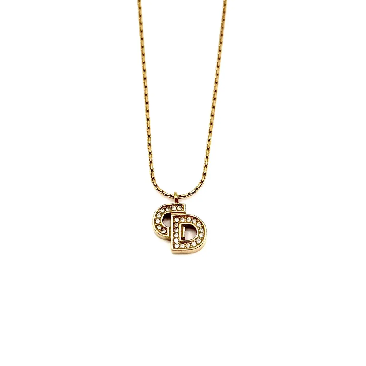 Pre-owned CALUXJ Christian Dior Vintage Crystal CD Pendant Necklace