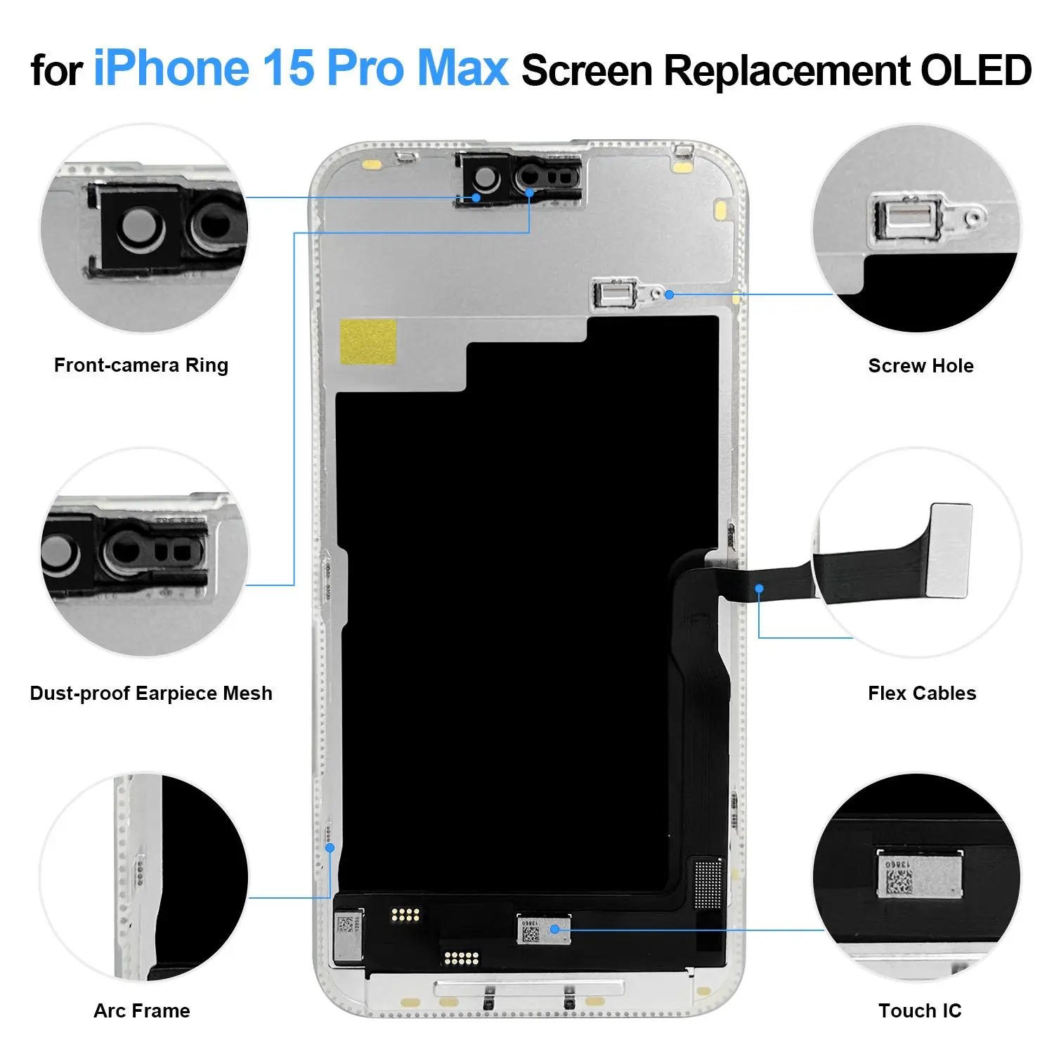 for iPhone 15 PRO MAX Screen Replacement OLED 6.7 Inch 3D Touch Display For A2849, A3105, A3106, A3108. Full Repair Tool kit. Installation Smartphone Cellphone Screen Protector Casing Protective