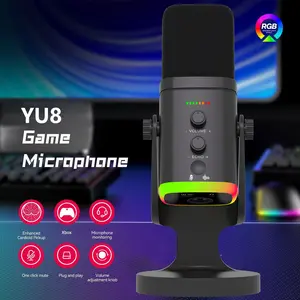 XLR/USB Gaming Microphone for Live Streamers, Dynamic Studio Quality Sound, RGB Desktop Mic with Mute Button, Gain Control, Headphone Jack, USB Streaming Mic
