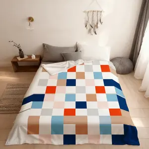 Geometric Plaids Squares Patchwork Kids Fitted Sheet Twin Size,Abstract Checkerboard Grids Chess Boys Girls Bedding Set,Modern Art Simple Bed Sheet,1 Pillowcase(No Flat)
