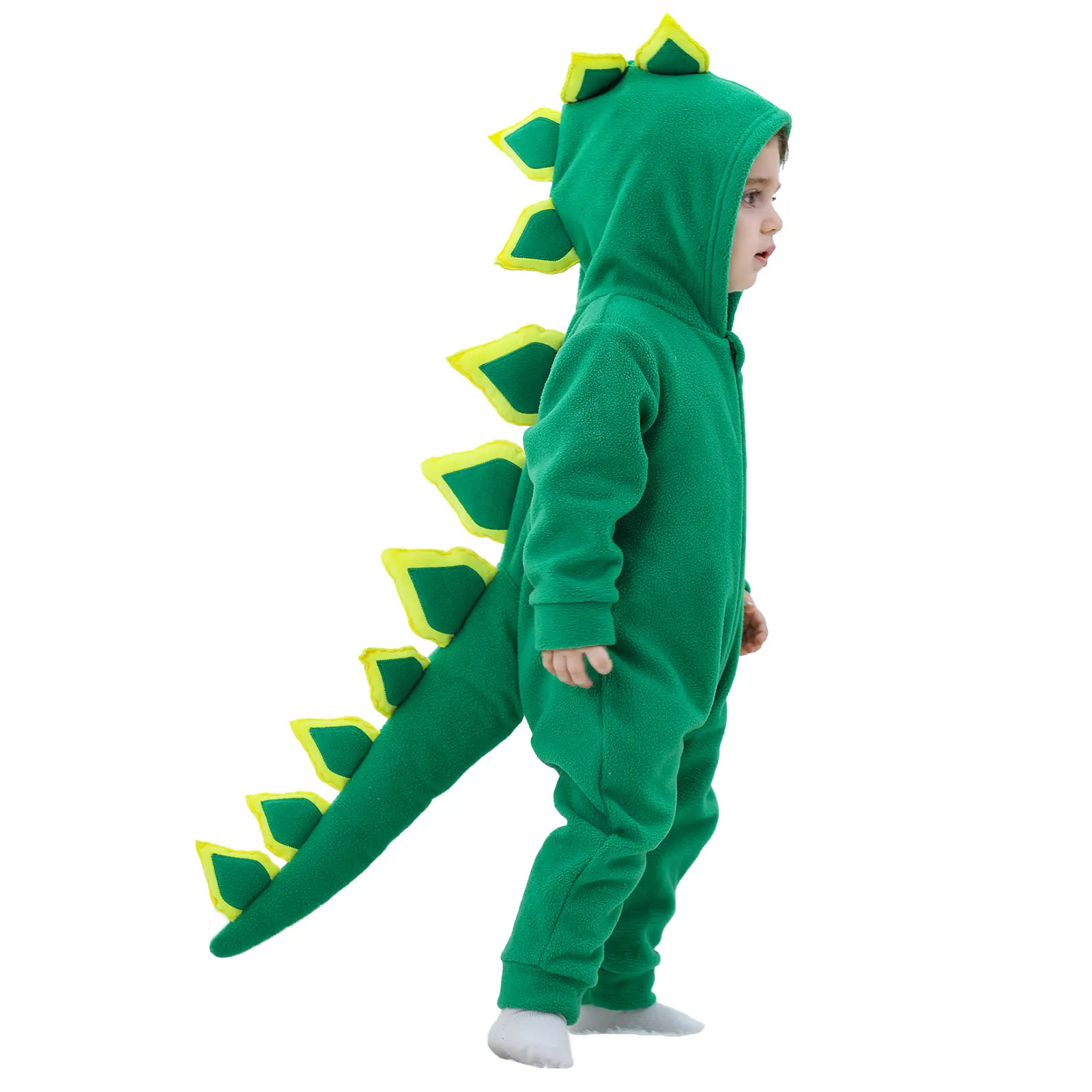 Dinosaur Costume for Toddler & Baby, Unisex Fleece Hooded Jumpsuit with Long Sleeves for Halloween Clothing