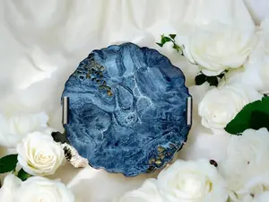 Blue epoxy resin tray, handmade geode design, decorative tray, vanity tray, housewarming gift, geode functional art