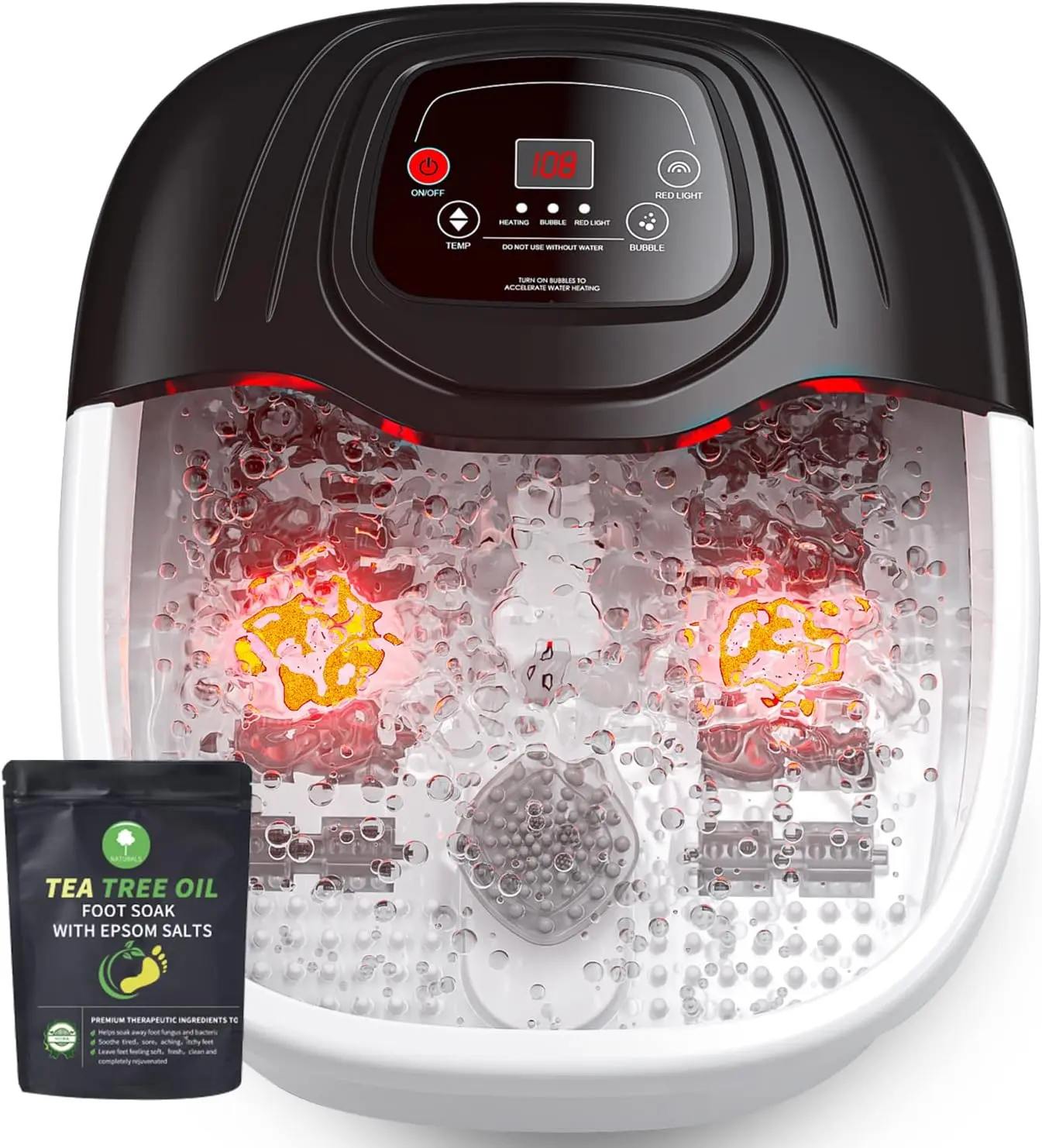 Foot Spa Bath Massager with Heat, Epsom Salt,Bubbles, Vibration and Red Light,8 Massage Roller Pedicure Tub for Stress Relief,Foot Soaker Acupressure Points&Temperature Control Gift Comfort