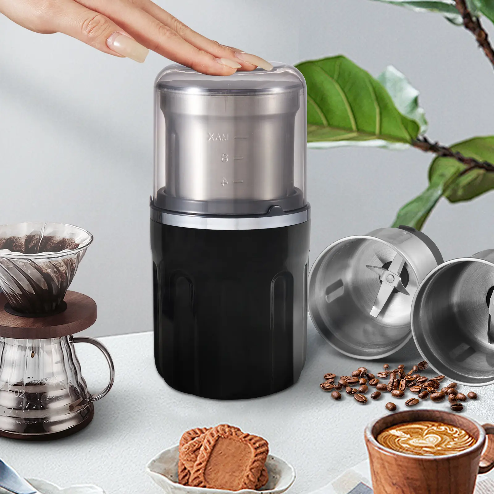 Electric Coffee Grinder Mini Coffee Spice Grinder Strong Power Super Fine Grinding Mill Stainless Steel Blade Mixer with Brush coffee grinder