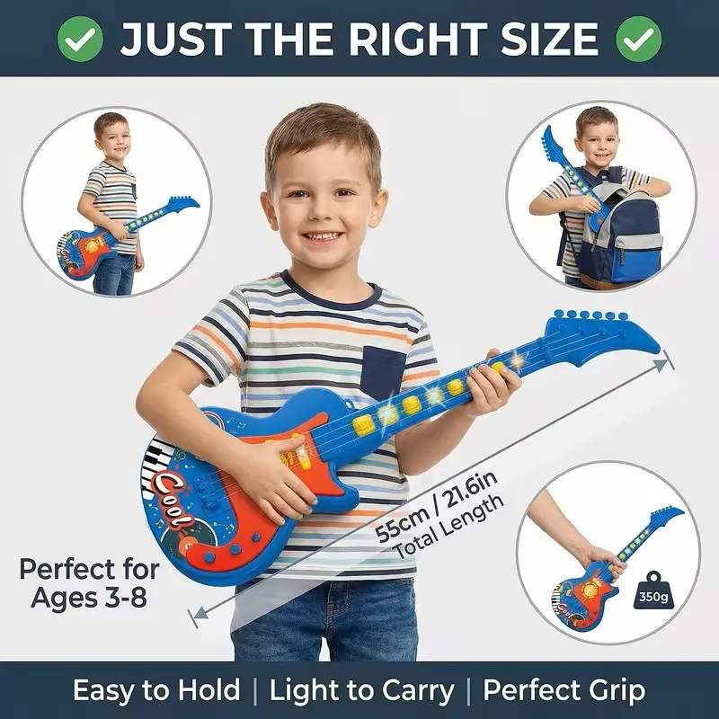 Kid's Portable Kpop Guitar & Karaoke Microphone Toy Set with LED Lights ...