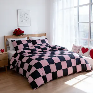 Three-Piece Bedding Set, Chessboard Geometric Print, 1 Duvet Cover 2 Pillowcases, Soft Fabric, Multiple Sizes Available,