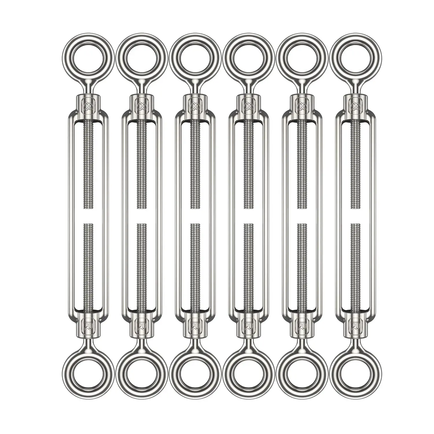 304 SS 5/16" (M8) Heavy Duty O-to-O Eyes Turnbuckles, 6-Pack Adjustable Stainless Steel Tensioners for Outdoor Rigging, Garden Wire Shade Sail Rope Cable