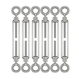 Eye & Eye Stainless Steel Turnbuckles Wire Rope Tension, 6pack Heavy Duty Rope Cable Tensioner for Garden Wire, Adjustable O to O Turnbuckle for Shade Sail (5/16" (M8) - 6pcs)