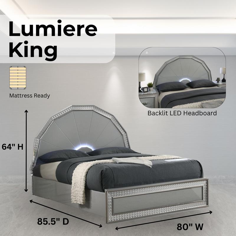 Lumiere Aurora Glam LED Platform Bed Frame or Bedroom Set