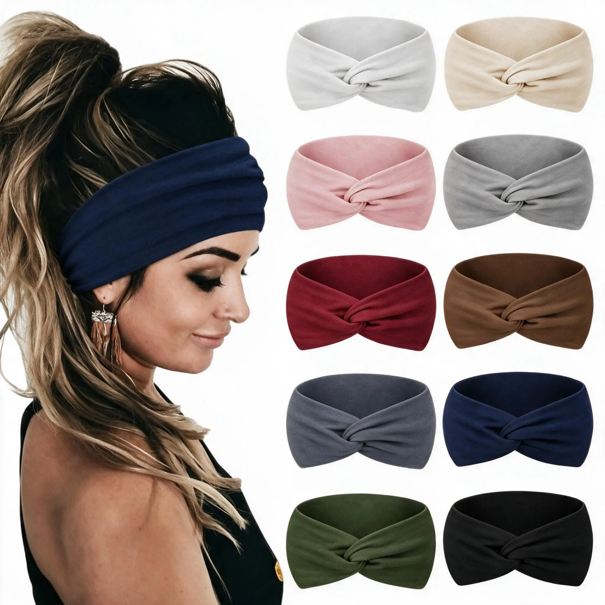 10 PCS Women Headbands African 4inch Wide Hair Wrap Extra Turban Head Bands for Lady Large Sport Workout Non-slip Big Hair Bands