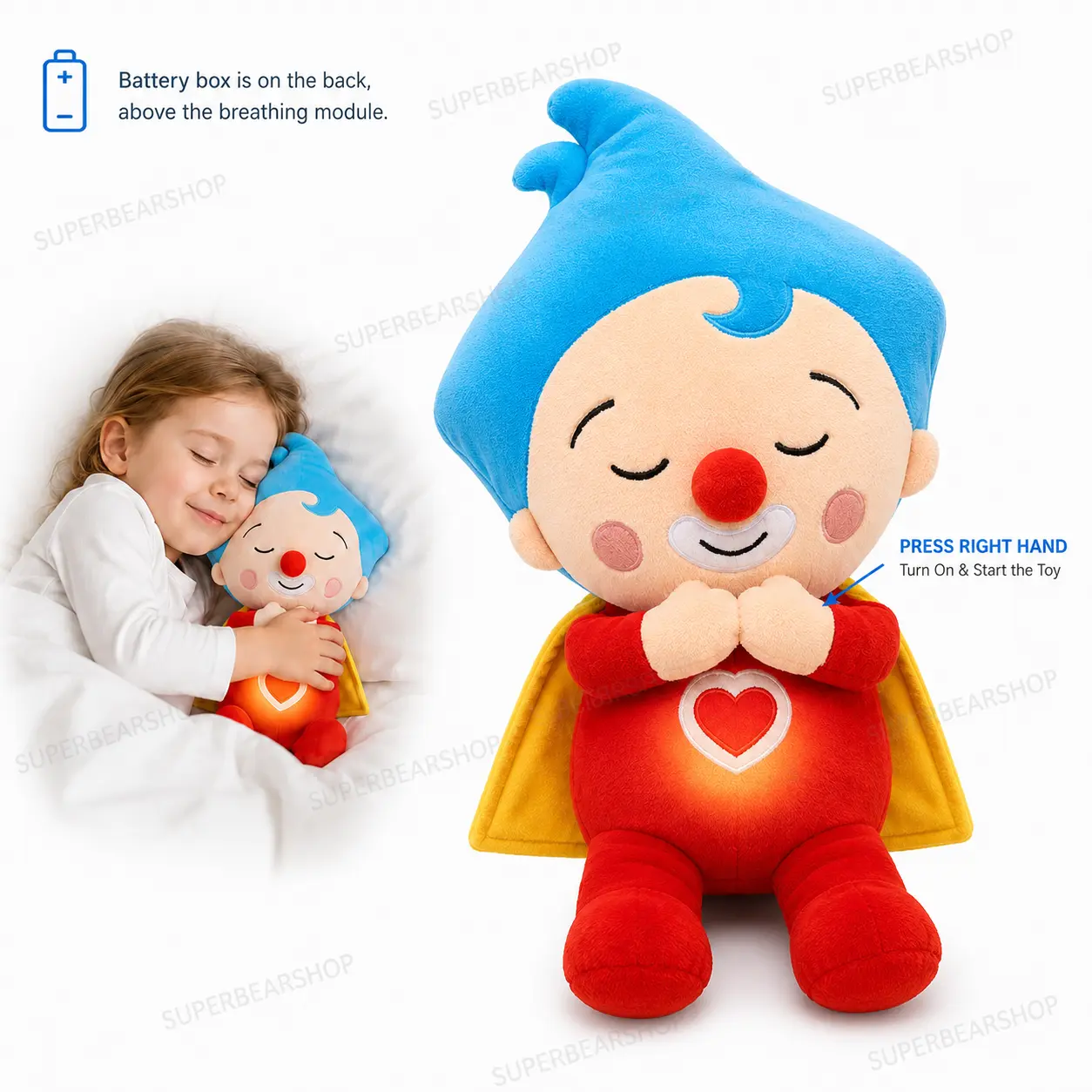 Soothing Rhythmic Breathing Plush Toy , 40cm Soft Stuffed Animal Sleep Soother with Glowing Belly, Huggable Comfort Snuggle Plushie for Toddlers, Calming Bedtime Companion Toy, Ideal Birthday Baby Shower Gift for Boys & Girls Electric pet TOY