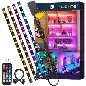 Strip Lights, 4 Pre-Cut 1ft/4ft Light Strips Dimmable, RGB 0050 Color Changing LED Tape Light with Remote and UL-Listed Adapter For TV, Bedroom, Cabinet Shelf Display