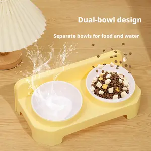 Pet Dual Bowl Feeder, Cat Bowl Dog Bowl Integrated Food Container, Non-Slip Base, One Grain One Water Pet Supplies