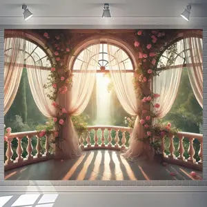 Scenery Photography Backdrop Banner 7.5x5.9ft Garden Arched Door Wedding Decorations Engaged Theme Party Backdrop Banner Photo  Props Outdoor Wedding Decorations