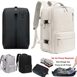 DOSMINE Water-Repellent Multi-Pocket Laptop Backpack Bundle with Electric Vacuum Compression Bag, Charging Cable for Travel, Business Use