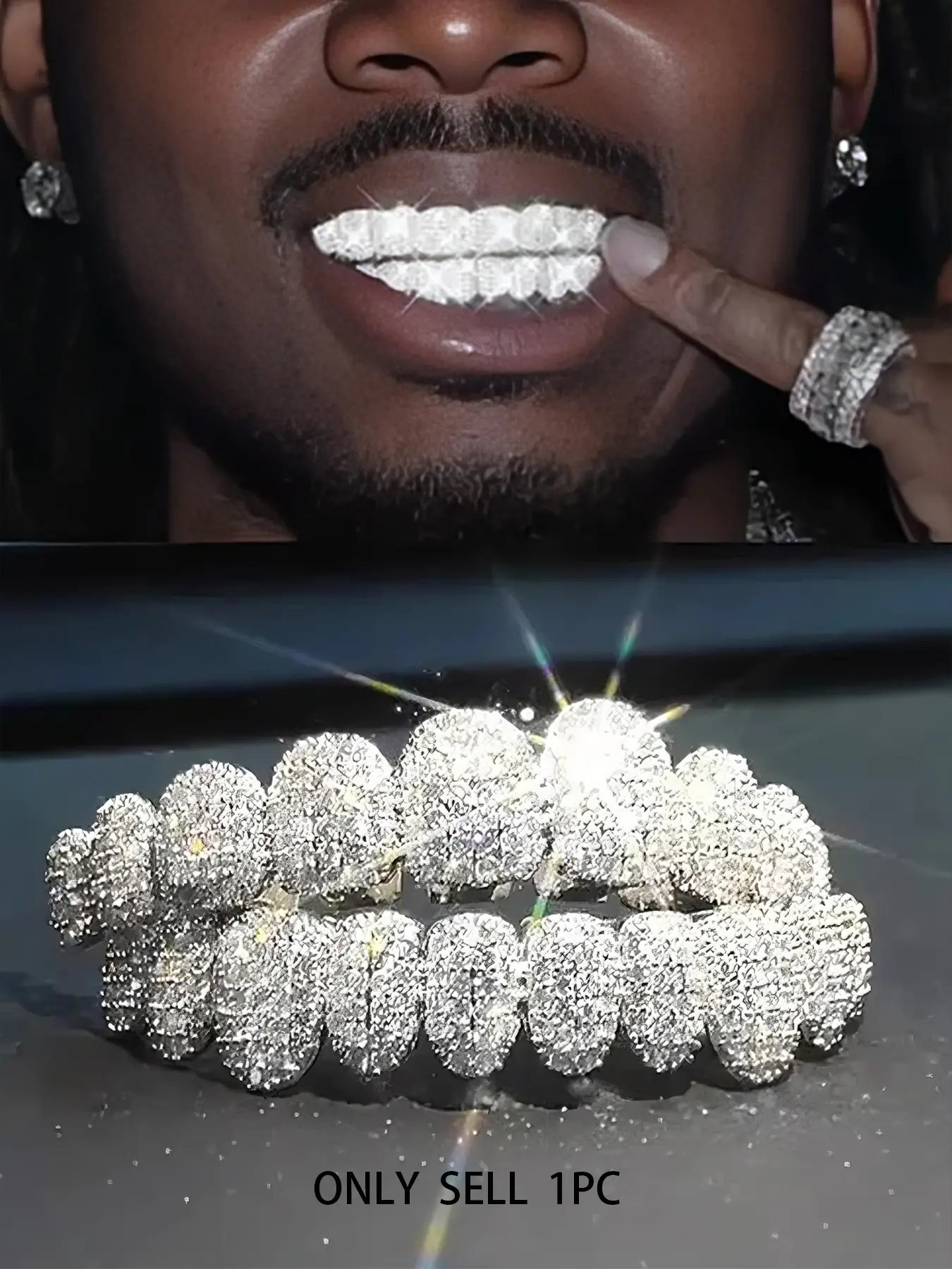 Hiphop Gold Grillz Full Diamond Teeth Grills Rapper Style Streetwear ...