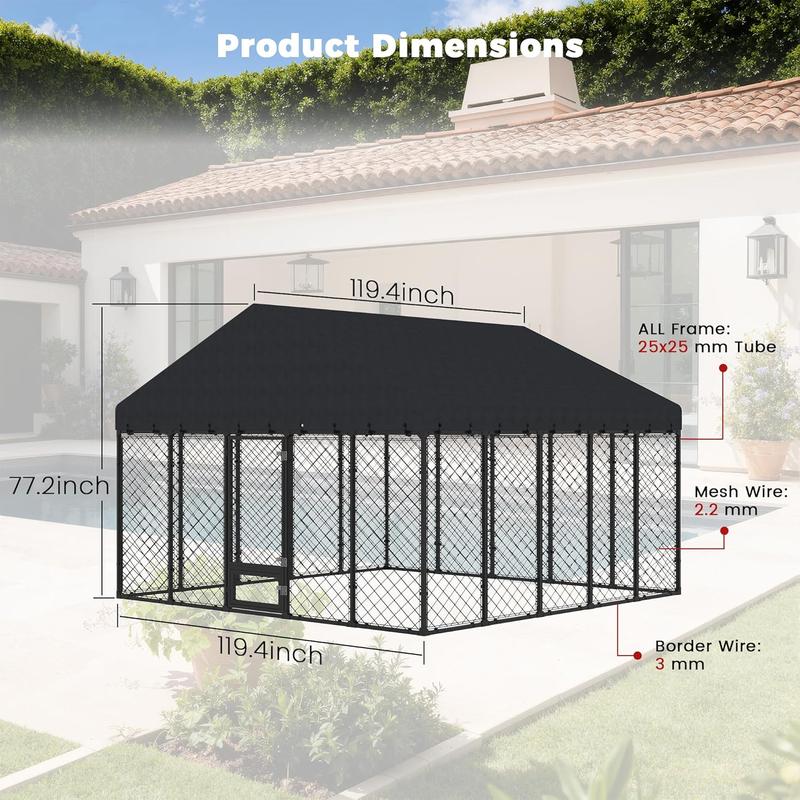 【2 packages Delivery】Heavy Duty Outdoor Dog Kennel with Secure Double Locks and Waterproof & UV Resistant Roof Cover,All Weather Resistant Anti-Rust Metal Enclosure for Large Dogs
