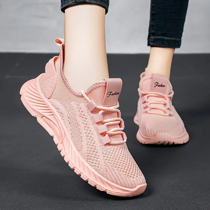 Female Fabric Sneakers, Breathable Mesh Lace-Up Walking Shoes with Lightweight Cushioning for Spring & Summer, Synthetics