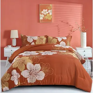 Terracotta Comforter Set California King Burnt Orange Floral Comforter Botanical Bedding Sets Cal King Soft Microfiber Thanksgiving Bed Set for All Season