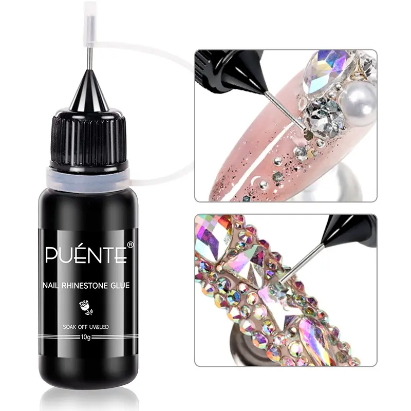 Puente 10g 5 in 1 nail rhinestone glue Super Strong UV Light Gel Nail Glue for 3D Chrome design Gems Jewelry Decorations DIY Manicured at Home salon quality soak off UV LED  Nail Art Supply Adhesive Glue Gel Diy Nails Art Nail Decoration Supplies