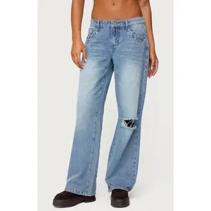Edikted Women's Dutton Distressed Low Rise Jeans