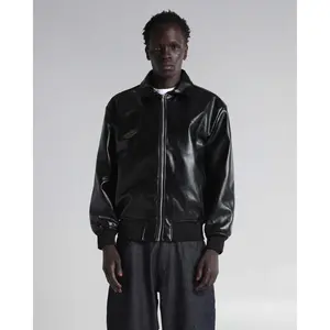 PU Leather Collared Varsity Jacket