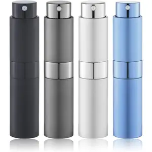 Travel Perfume Bottle Refillable - Cologne Spray Atomizer Mini - Small Travel Size Empty Sprayer for Refill Sample Container - Portable  Decant Dispenser for Women Men 8ml 4 count Grey