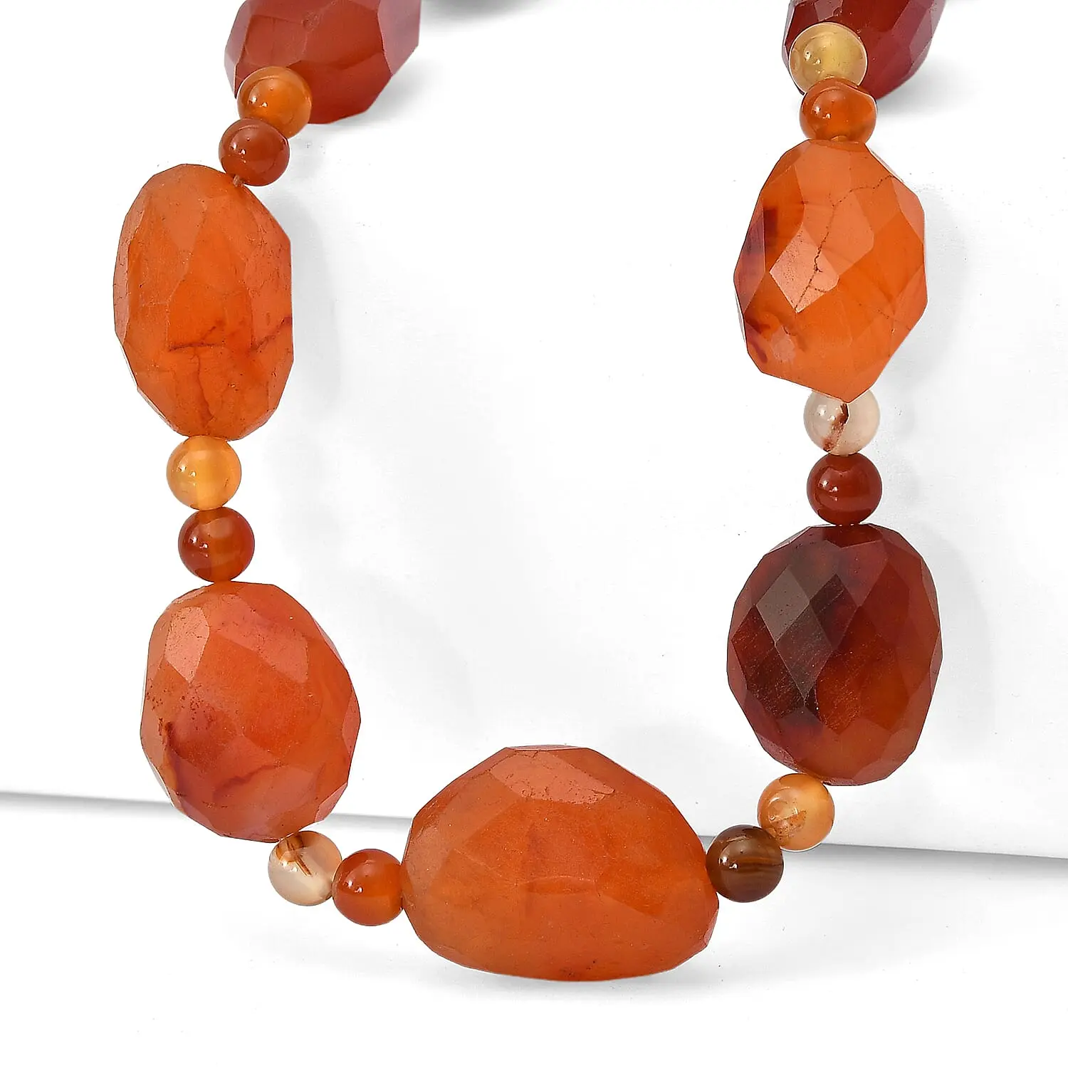 EverTrue Carnelian Tumble and Beaded Necklace (20 Inches) in Platinum Bond 410.00 ctw