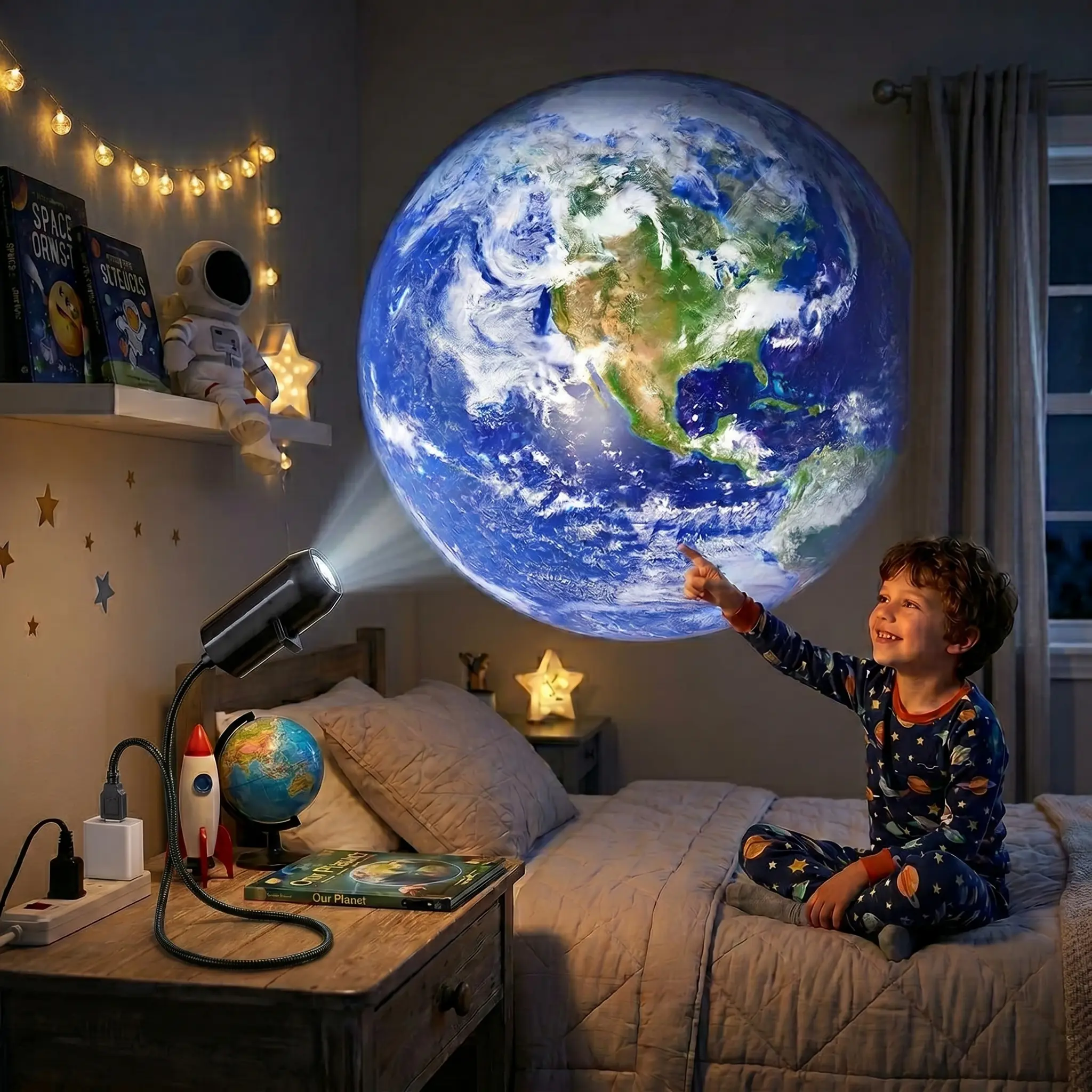 USB LED Creative Planet Projection Star Novelty Lamp, 1 Light, 3/6/10 Patterns, 360° Rotatable, Wall Ceiling Bedside Decor, Home Improvement Lighting, Star Novelty Lighting, Party Lighting Decoration, Illuminated Novelty Lighting