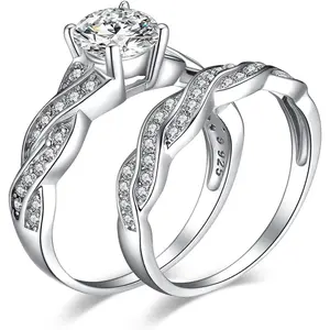 Wedding Bands Engagement Rings for Women, 14K Gold Plated 925 Sterling Silver Cubic Zirconia Promise Rings for Her, Infinity Anniversary 1.5ct Simulated Diamond Ring