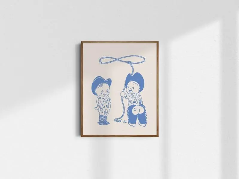 Kewpie Cowgirl, Kewpie Cowboy, Giclée Fine Art Poster Unframed , Western Wall Art, Vintage Cowgirl Art, Cowboy Poster Unframed , Vintage Nursery Decor, UN