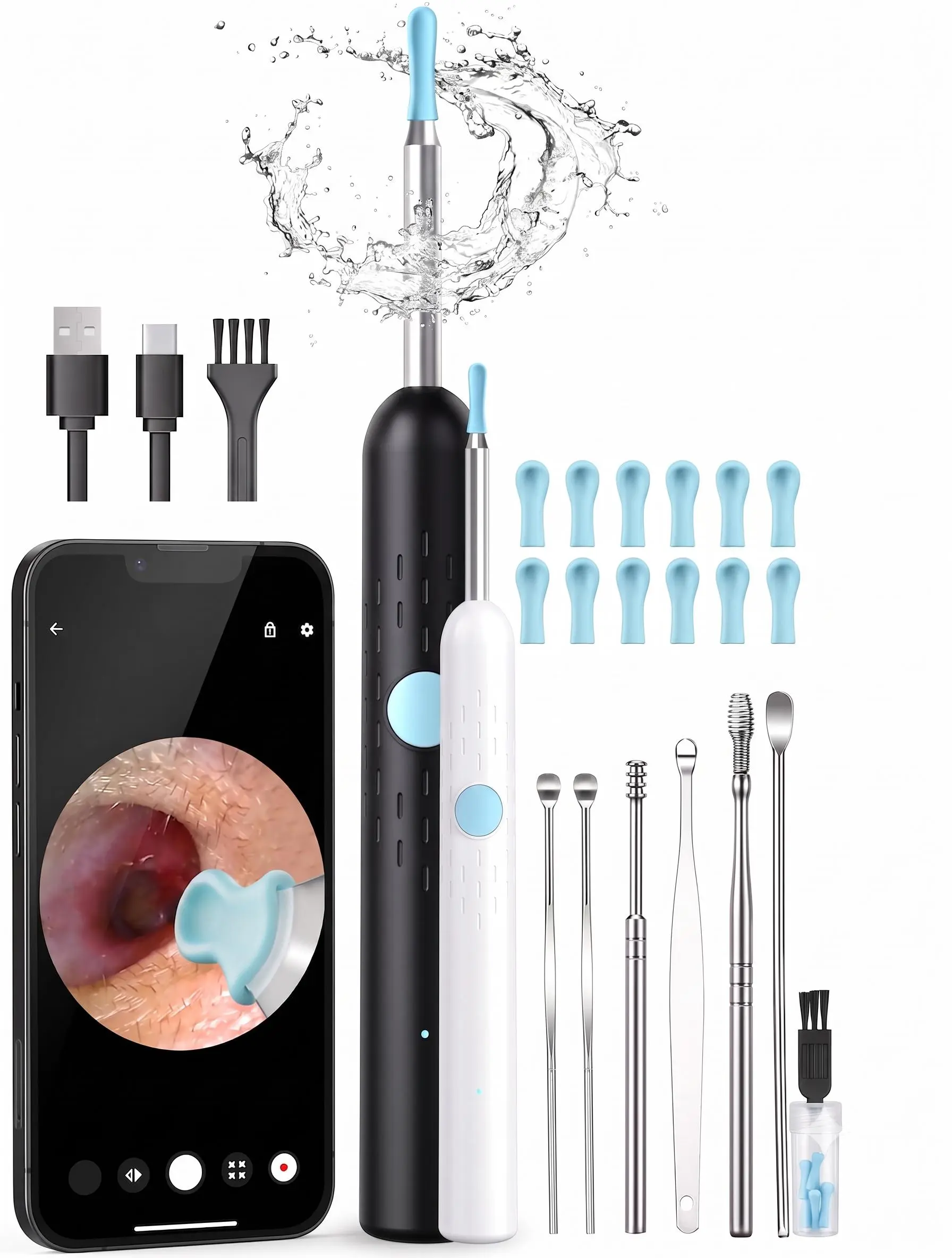 Professional Ear Wax Removal Tool Kit with HD Inspection Camera, Safe Visual Ear Cleaner, Portable Ear Pick Set with Multiple Silicone Tips for Children and Adults