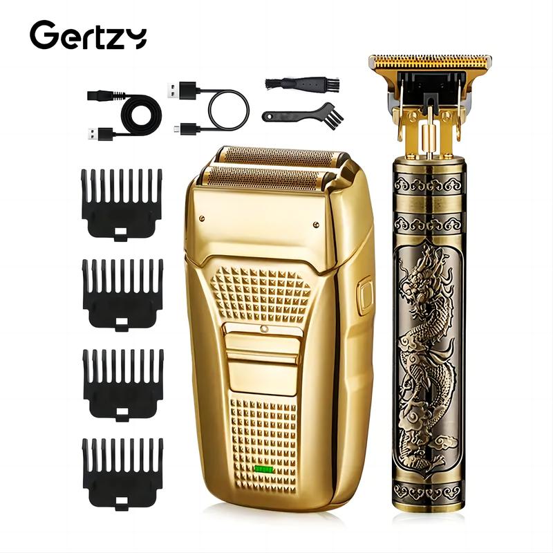 Men's Electric Razor 2-in-1 - Gold Trimmer & Shaver, USB Rechargeable for Precision Sideburn & Facial Grooming - Portable Travel Design - Perfect Father's Day Gift